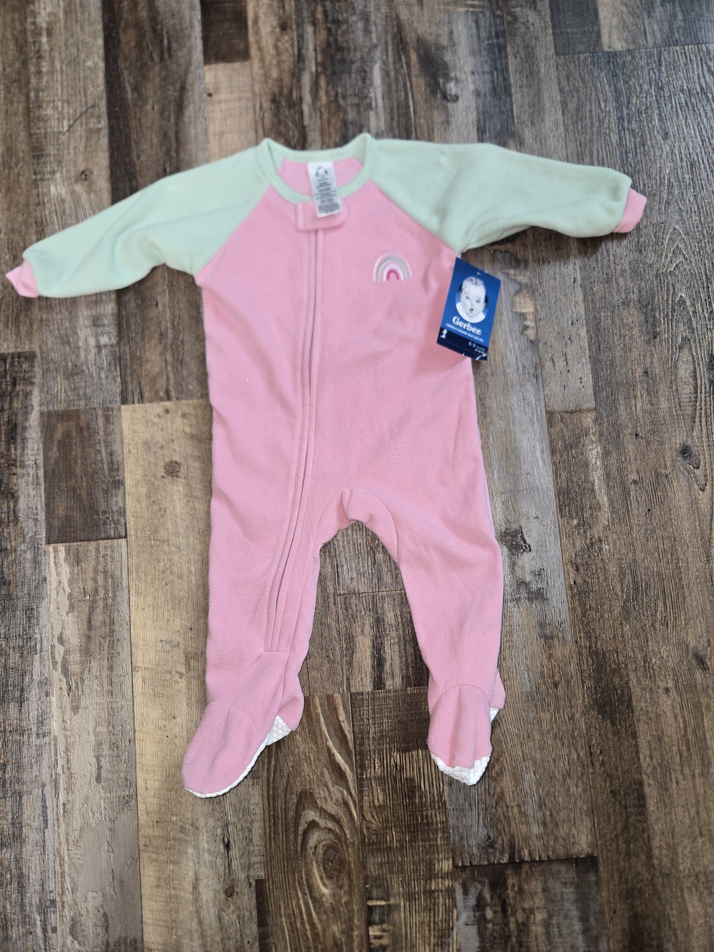 Gerber Pink and Mint Footed Fleece One-Piece Romper